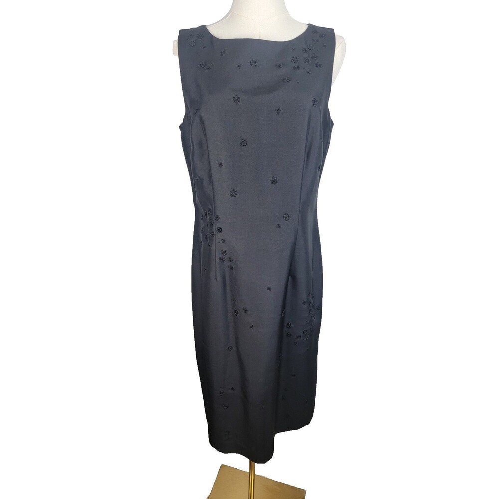 Harold’s Vintage Black Silk Embroidered Sheath Dress Size 10 VTG
